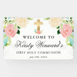 ピンクとミントの花が聖なる聖餐式に 横断幕
