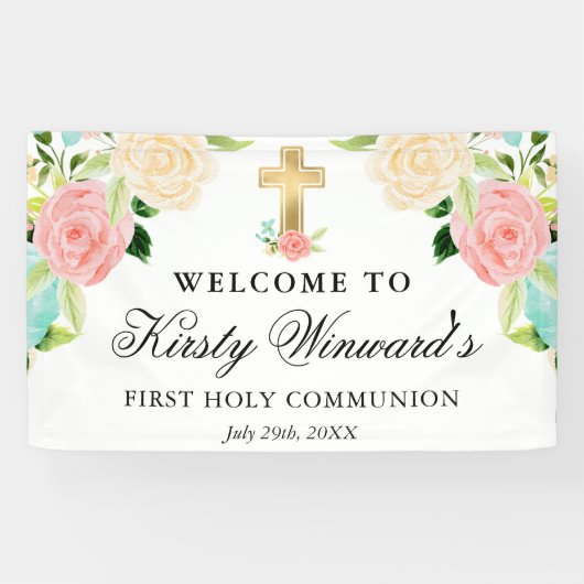 ピンクとミントの花が聖なる聖餐式に 横断幕 (横)