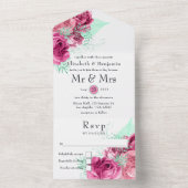 ピンクとミントの花のウェディングオールインワン招待状 オールインワン招待状 (内側)