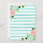 ピンクとミントの花の金ゴールドフレームブライダルシャワー 招待状 (裏面)