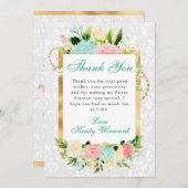 ピンクとミントの花金ゴールド甘い16 サンキューカード (正面/裏面)