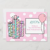 ピンクとミントグリーンお洒落ケーキガールズ誕生日 招待状 (裏面)