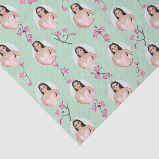 ピンクとミントグリーンさくらんぼの花カスタムの写真 薄葉紙 (詳細)