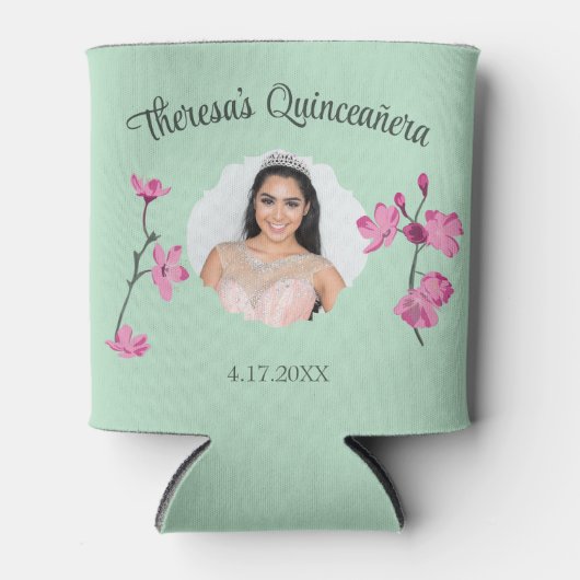 ピンクとミントグリーンさくらんぼブロッサムカスタムの写真 缶クーラー (正面)