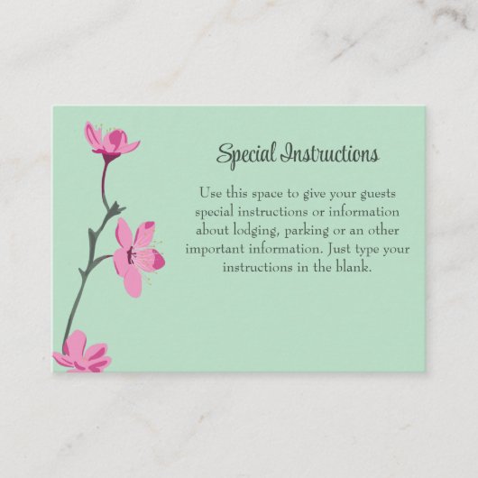 ピンクとミントグリーンのさくらんぼ花咲の指示 エンクロージャーカード (正面)