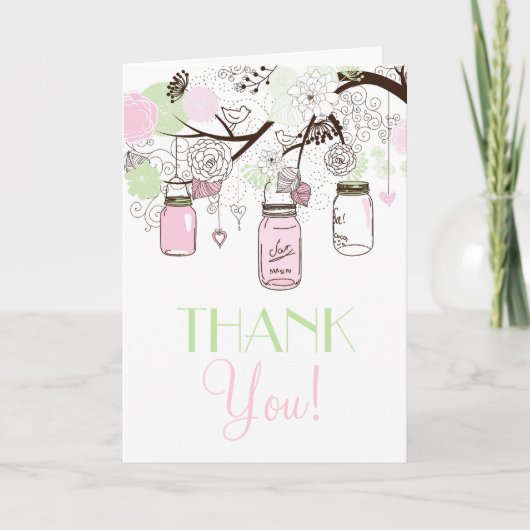 ピンクとミントグリーンのメイソンジャー 感謝カード (正面)
