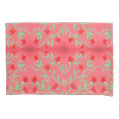 ピンクとミントグリーンの花の枕ケース 枕カバー (正面)