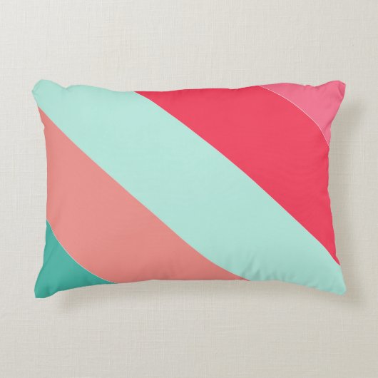ピンクとミントグリーンストライプのカラーブロック アクセントクッション (正面)