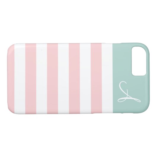 ピンクとミントストライプのモノグラムiPhone 7ケース Case-Mate iPhoneケース (裏面(横))