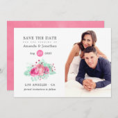 ピンクとミントトロピカルグリッター結婚フローラ セーブザデート (正面/裏面)