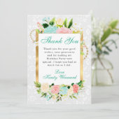ピンクとミントフラワーズ金ゴールド誕生日 サンキューカード (スタンド正面)