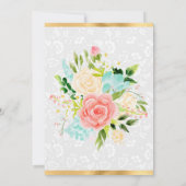 ピンクとミントフラワーズ金ゴールド誕生日 サンキューカード (裏面)