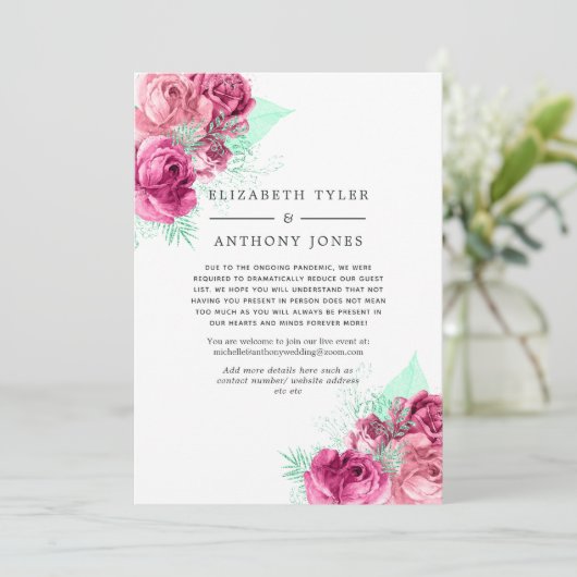 ピンクとミント減ら結婚フローラのゲストリスト 案内状 (スタンド正面)