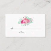ピンクとミント結婚フローラのテーブル番号 プレイスカード (正面)