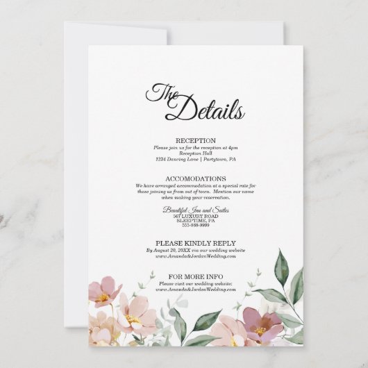 ピンクとメイブのヴィンテージフローラ結婚すべて 招待状 (裏面)