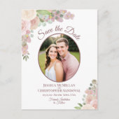 ピンクとメイヴのフローラ写真の結婚式の日付を保存 案内ポストカード (正面)