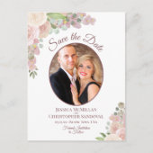 ピンクとメイヴのフローラ写真の結婚式の日付を保存 案内ポストカード (正面)