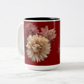 ピンクとメイヴワラの花とラブダークレッド ツートーンマグカップ (正面左)