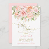 ピンクとメロンのフローラの赤ちゃんシャワー女の子 招待状 (正面/裏面)
