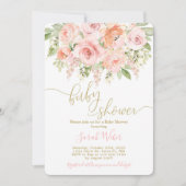 ピンクとメロンのフローラの赤ちゃんシャワー女の子 招待状 (正面)