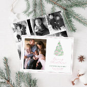 ピンクとモダングリーンの弓メリークリスマスフォト シーズンカード