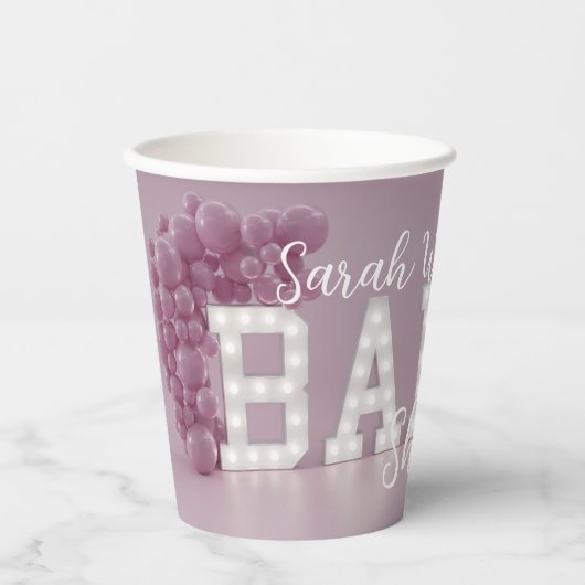 ピンクとモダン白の女の子ベビーシャワー紙カップ 紙コップ (正面)