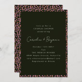 ピンクとモダン黒のドットのカップルがシャワーエレガントを浴びる 招待状 (正面/裏面)