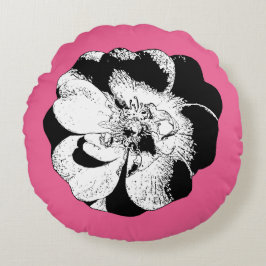 ピンクとモノクロのフローララウンドピロー ラウンドクッション
