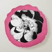 ピンクとモノクロのフローララウンドピロー ラウンドクッション (裏面)
