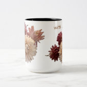 ピンクとモーヴェストローの花とラブホワイト ツートーンマグカップ (中央)