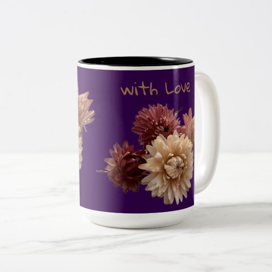 ピンクとモーヴェストローの花とラブホワイト ツートーンマグカップ (正面右)