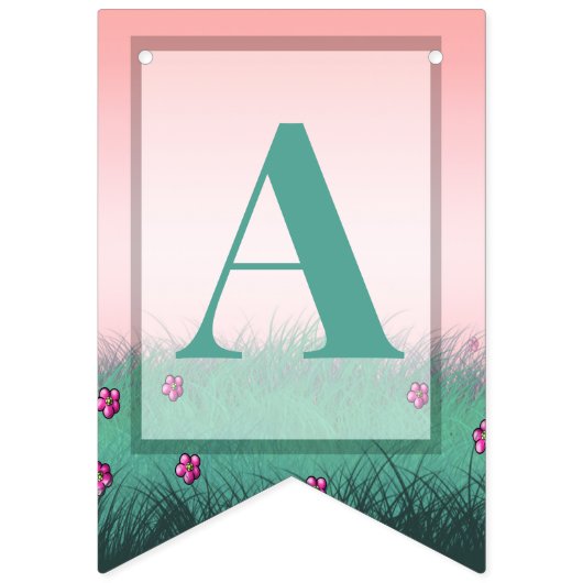 ピンクとライトグリーンの誕生日パーティー バンティングフラッグ (第3の旗)