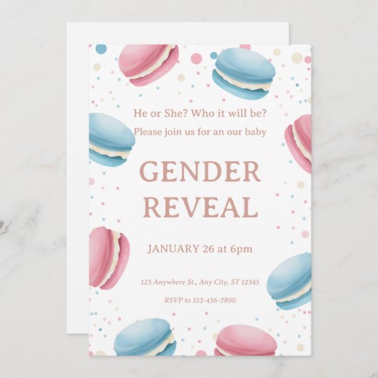 ピンクとライトブルーの水色ジェンダーが元気を出す 招待状 (正面/裏面)