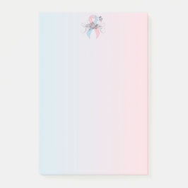 ピンクとライトブルーの認識度リボン蝶 ポストイット