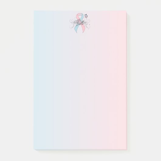 ピンクとライトブルーの認識度リボン蝶 ポストイット (正面)