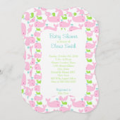 ピンクとライムクジラの赤ちゃんシャワー 招待状 (正面/裏面)