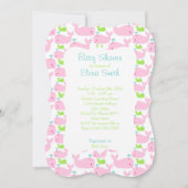 ピンクとライムクジラの赤ちゃんシャワー 招待状 (正面)