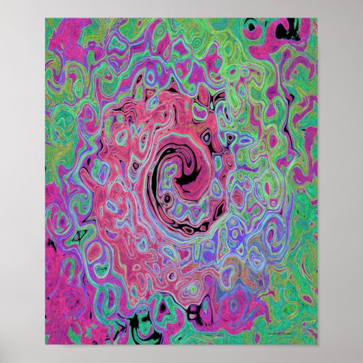 ピンクとライムグリーンのグルービーな抽象的レトロ渦巻き ポスター (正面)