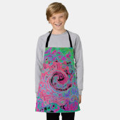 ピンクとライムグリーングルービー抽象芸術レトロ旋回 エプロン (着用した状態)