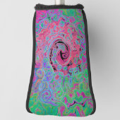 ピンクとライムグリーングルービー抽象芸術レトロ旋回 ゴルフヘッドカバー (回転90)