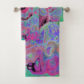 ピンクとライムグリーングルービー抽象芸術レトロ旋回 バスタオルセット (インサイチュ)