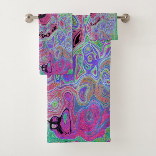 ピンクとライムグリーングルービー抽象芸術レトロ旋回 バスタオルセット (インサイチュ)