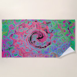 ピンクとライムグリーングルービー抽象芸術レトロ旋回 ビーチタオル