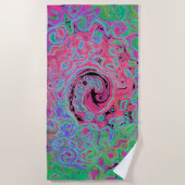 ピンクとライムグリーングルービー抽象芸術レトロ旋回 ビーチタオル (正面)