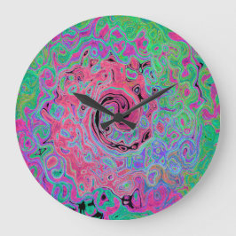 ピンクとライムグリーングルービー抽象芸術レトロ旋回 ラージ壁時計