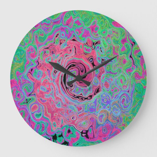 ピンクとライムグリーングルービー抽象芸術レトロ旋回 ラージ壁時計 (正面)