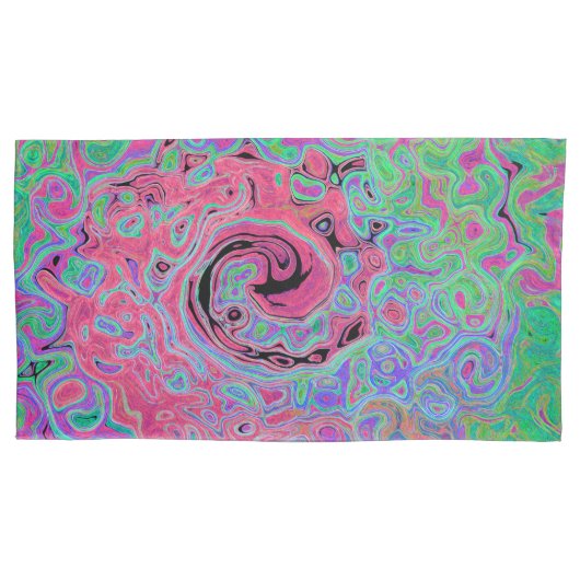 ピンクとライムグリーングルービー抽象芸術レトロ旋回 枕カバー (正面左)