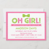 ピンクとライムグリーン水玉模様オ女の子ベビーシャワー 招待状 (正面)