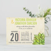 ピンクとライム多肉性モダンタイポグラフィ結婚ズ 招待状 (スタンド正面)