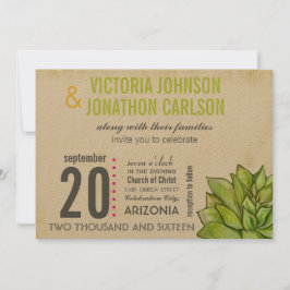 ピンクとライム多肉性モダンタイポグラフィ結婚ズ 招待状